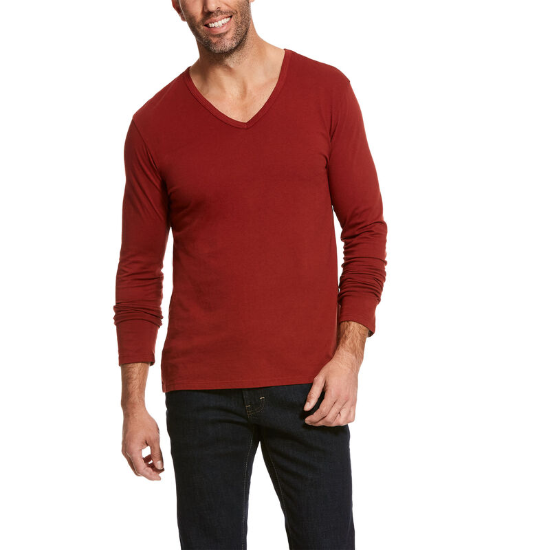 Ariat Long Sleeve V-neck - T Shirts Rood Heren - 19780-166